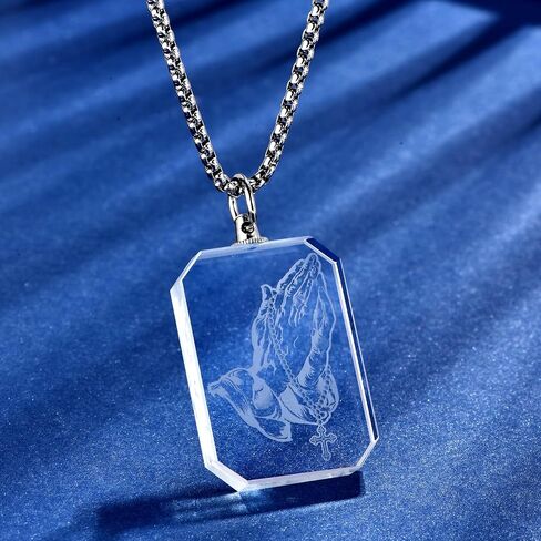3D Crystal Photo Necklace Engraved Pendant for Women Men Religious Gift Christian Symbol of Hope and Faith Jewelry in Kuwait