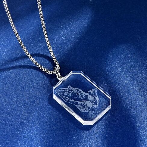 3D Crystal Photo Necklace Engraved Pendant for Women Men Religious Gift Christian Symbol of Hope and Faith Jewelry in Kuwait