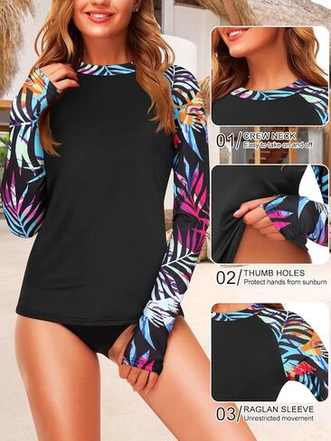 Zamowoty Womens Rash Guard Long Sleeve Swim Shirts UPF 50+ Sun Protection Bathing Suit Swimsuit Top with Thumb Hole No Bottom in Kuwait