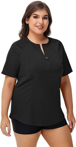 LOMON Womens Plus Size Rash Guard Short Sleeve Swim Shirts Quarter Zip UPF 50+ UV Sun Protection Swimsuit Swim Tops in Saudi Arabia