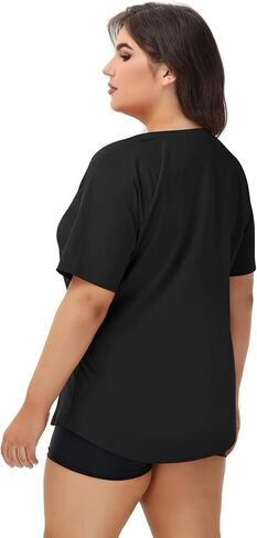 LOMON Womens Plus Size Rash Guard Short Sleeve Swim Shirts Quarter Zip UPF 50+ UV Sun Protection Swimsuit Swim Tops in Saudi Arabia