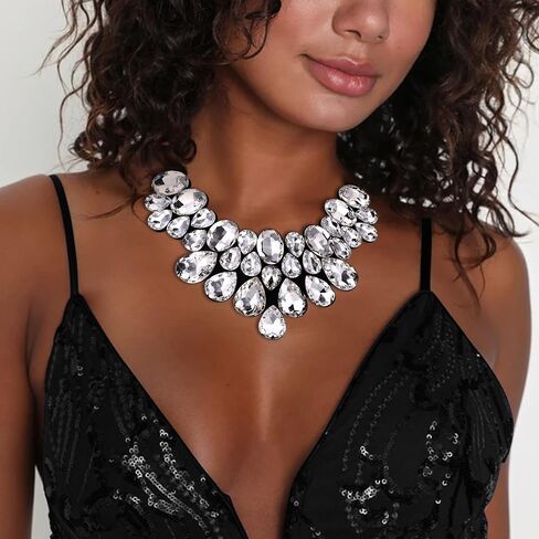 Flyonce Rhinestone Statement Necklace Chunky Choker Crystal Costume Jewelry for Women in Saudi Arabia