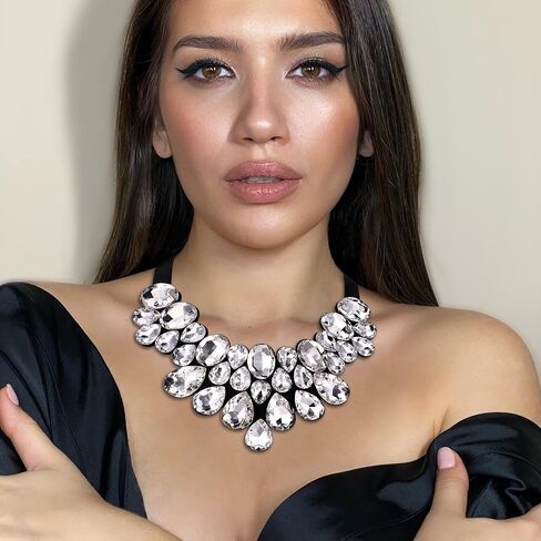 Flyonce Rhinestone Statement Necklace Chunky Choker Crystal Costume Jewelry for Women in Saudi Arabia