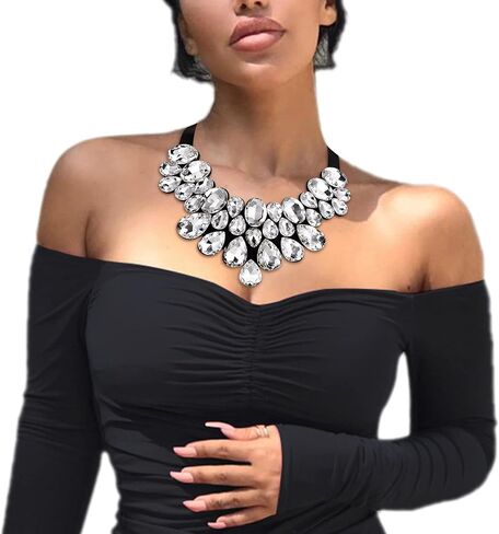 Flyonce Rhinestone Statement Necklace Chunky Choker Crystal Costume Jewelry for Women in Saudi Arabia