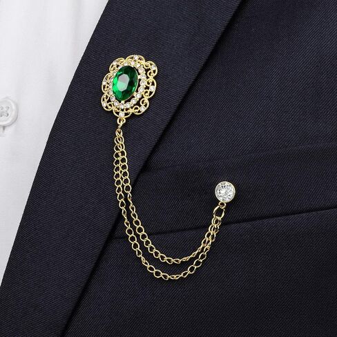 Fashion Gold Brooch for Men Suit,Oval Crystal lapel Pin Jewelry, Mens Suit Accessories Suitable for Wearing on Business,Father's Day,Birthday,Wedding,Party. in Saudi Arabia