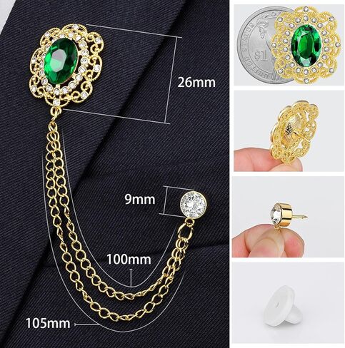 Fashion Gold Brooch for Men Suit,Oval Crystal lapel Pin Jewelry, Mens Suit Accessories Suitable for Wearing on Business,Father's Day,Birthday,Wedding,Party. in Saudi Arabia