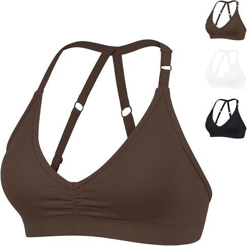 V-Neck Halter Sports Bras for Women 3Pack, Adjustable Cross-Back Straps, Medium-Impact Support for Yoga Gym Daily Wear in Saudi Arabia