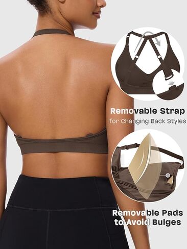 V-Neck Halter Sports Bras for Women 3Pack, Adjustable Cross-Back Straps, Medium-Impact Support for Yoga Gym Daily Wear in Saudi Arabia