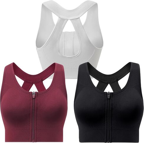 Racerback Padded Sports Bra for Women - Medium Support Zipper Front Workout Bra in Kuwait