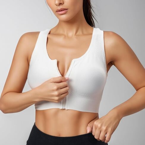 Racerback Padded Sports Bra for Women - Medium Support Zipper Front Workout Bra in Kuwait