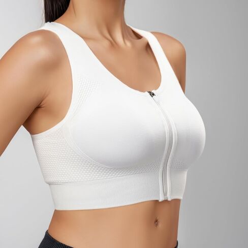 Racerback Padded Sports Bra for Women - Medium Support Zipper Front Workout Bra in Kuwait