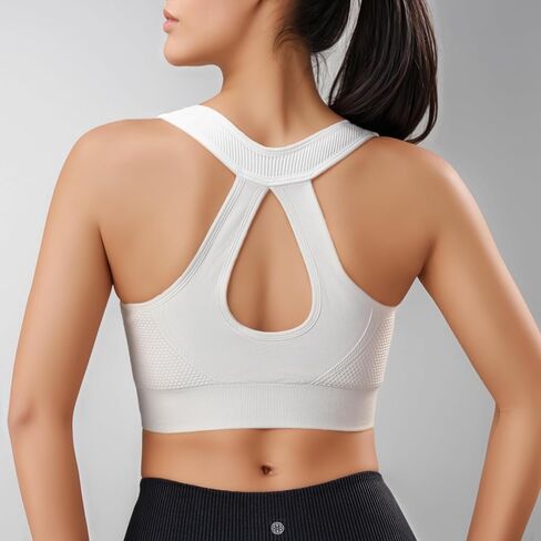 Racerback Padded Sports Bra for Women - Medium Support Zipper Front Workout Bra in Kuwait