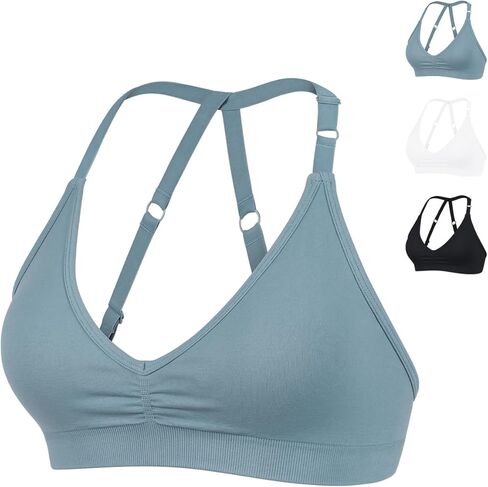 V-Neck Halter Sports Bras for Women 3Pack ، وأشرطة متقاطعة قابلة للتعديل ، ودعم متوسطة التأثير لـ Yoga Gym Wear Daily Wear in Kuwait
