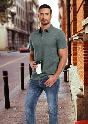 PEGENO Mens Polo Shirts Short Sleeve Casual Cotton Golf Shirts Performance Polo Shirts for Men in Saudi Arabia