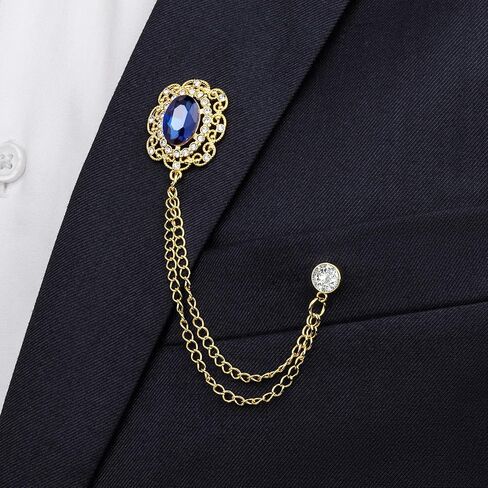 Fashion Gold Brooch for Men Suit,Oval Crystal lapel Pin Jewelry, Mens Suit Accessories Suitable for Wearing on Business,Father's Day,Birthday,Wedding,Party. in Saudi Arabia