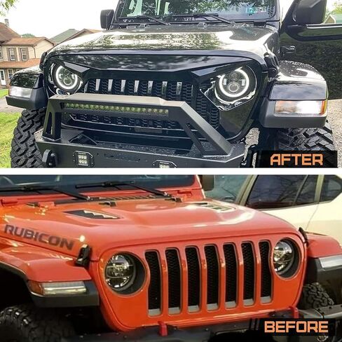 Front Vader Grille Compatible with 2018-2025 Jeep Wrangler JL & 2020-2025 Gladiator JT w/o TrailCam (White Black) in Saudi Arabia