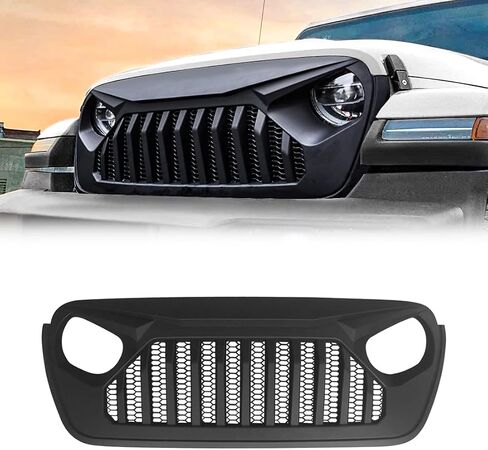Front Vader Grille Compatible with 2018-2025 Jeep Wrangler JL & 2020-2025 Gladiator JT w/o TrailCam (White Black) in Saudi Arabia