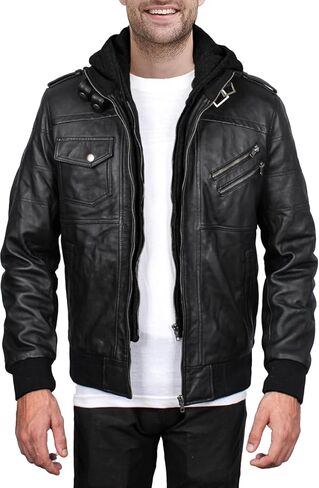 Mens leather jacket Geniune motorcycle Fashion jacket men with removable hood leather jacket for man Leather jacket. in Saudi Arabia