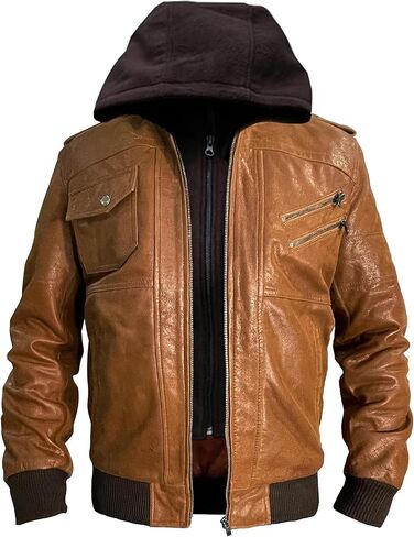 Mens leather jacket Geniune motorcycle Fashion jacket men with removable hood leather jacket for man Leather jacket. in Saudi Arabia