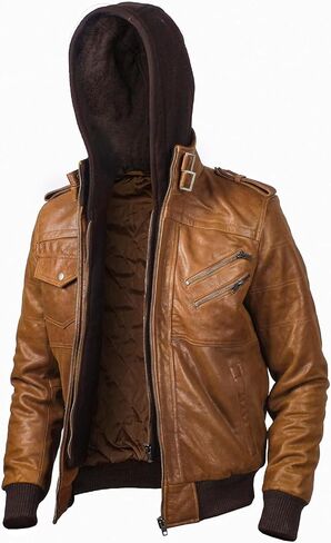 Mens leather jacket Geniune motorcycle Fashion jacket men with removable hood leather jacket for man Leather jacket. in Saudi Arabia