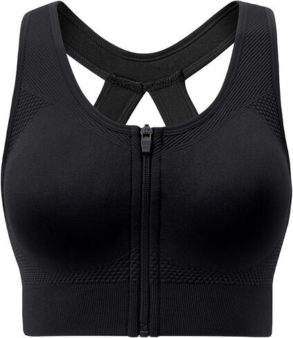 Racerback Padded Sports Bra for Women - Medium Support Zipper Front Workout Bra in Kuwait