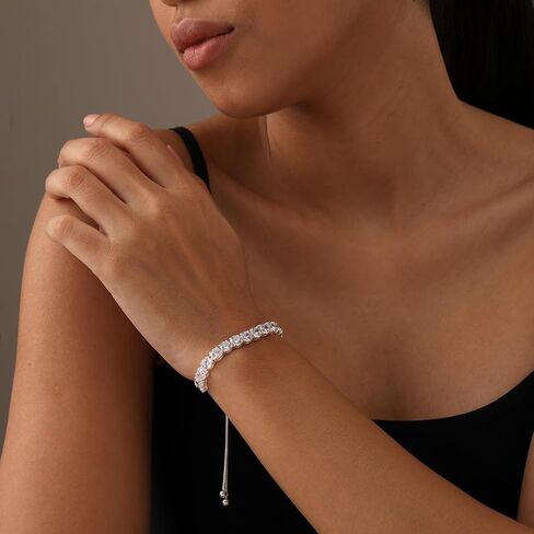 LeCalla 925 Sterling Silver Sliding Bolo Bracelet | Adjustable Beaded Tennis Bracelets for Women | Adjustable Slider Bolo Bracelets Gifts for Her in Saudi Arabia