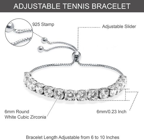 LeCalla 925 Sterling Silver Sliding Bolo Bracelet | Adjustable Beaded Tennis Bracelets for Women | Adjustable Slider Bolo Bracelets Gifts for Her in Saudi Arabia