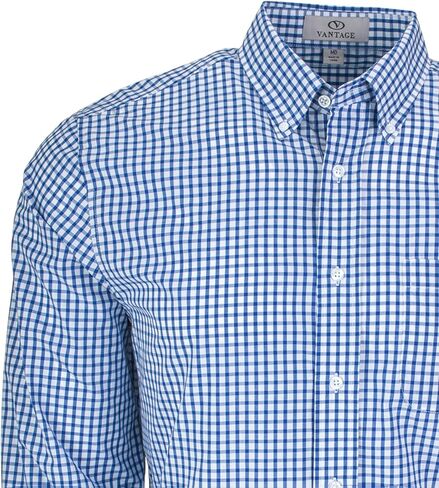 Men's Collegiate Easy-Care Long Sleeve Gingham Check Button Down Shirt, West Virginia Mountaineers, Navy, Large in Saudi Arabia
