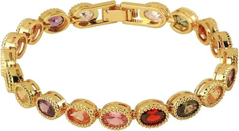 XZE Colored Cubic Zirconia Tennis Bracelet for Women14K Yellow Gold Plated Cubic Zirconia Rainbow Tennis Link Bracelet in Kuwait