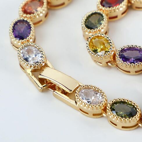 XZE Colored Cubic Zirconia Tennis Bracelet for Women14K Yellow Gold Plated Cubic Zirconia Rainbow Tennis Link Bracelet in Kuwait