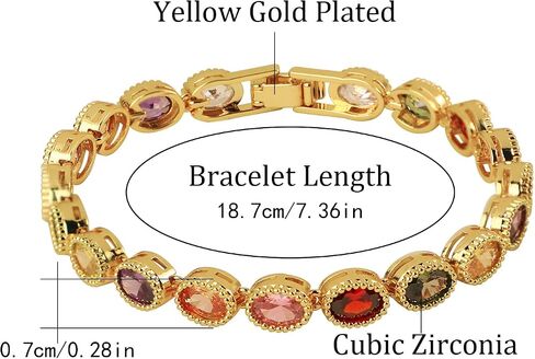 XZE Colored Cubic Zirconia Tennis Bracelet for Women14K Yellow Gold Plated Cubic Zirconia Rainbow Tennis Link Bracelet in Kuwait