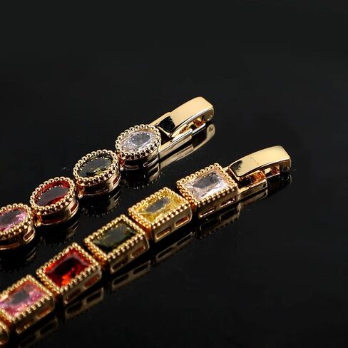 XZE Colored Cubic Zirconia Tennis Bracelet for Women14K Yellow Gold Plated Cubic Zirconia Rainbow Tennis Link Bracelet in Kuwait