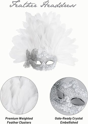 MCJC Feather Masquerade Mask, Lace Venetian Carnival Mask with Plumes, Mardi Gras Costume Accessory in Saudi Arabia