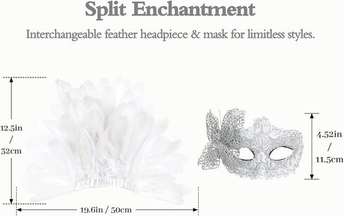 MCJC Feather Masquerade Mask, Lace Venetian Carnival Mask with Plumes, Mardi Gras Costume Accessory in Saudi Arabia