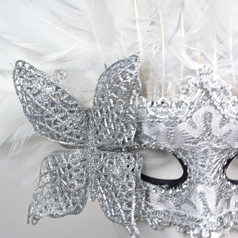 MCJC Feather Masquerade Mask, Lace Venetian Carnival Mask with Plumes, Mardi Gras Costume Accessory in Saudi Arabia