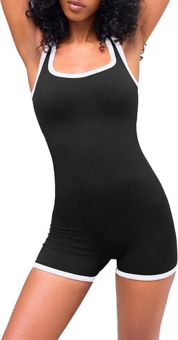 HVT Women's Ribbed Romper Strap Scoop Neck One-Piece Catsuit for Summer Shorts Jumpsuits Gym Yoga Fashion Clothes in Saudi Arabia