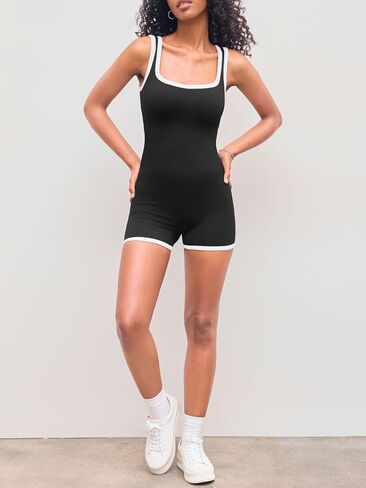 HVT Women's Ribbed Romper Strap Scoop Neck One-Piece Catsuit for Summer Shorts Jumpsuits Gym Yoga Fashion Clothes in Saudi Arabia