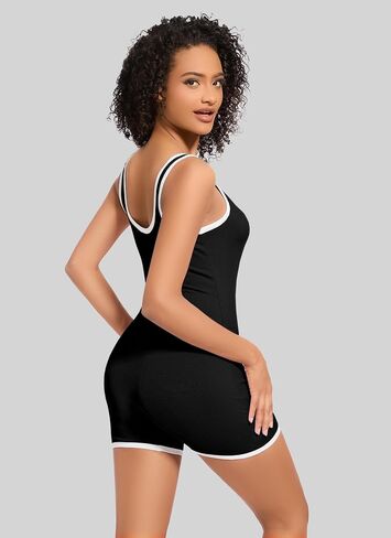 HVT Women's Ribbed Romper Strap Scoop Neck One-Piece Catsuit for Summer Shorts Jumpsuits Gym Yoga Fashion Clothes in Saudi Arabia
