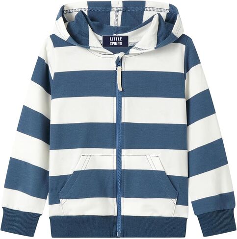 LittleSpring Little Girls Full Zip Hoodie Long Sleeve Stripe Fall Casual Sweatshirt in Kuwait