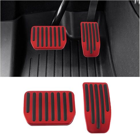 Car Foot Pedal Pads Set, 2PCS Aluminum Vehicle Accelerator Pedal Covers, Non Slip Performance Automotive Brake Foot Rest Pedal Extenders Replacement Compatible with Model 3 Model Y(Red) in Kuwait