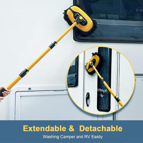 Car Wash Brush Mop with Long Handle, Car Wash Kit with 2 Chenille Mop Heads, 15° Curved Extension Pole Scratch-Free Microfiber Mitt Sponge Car Cleaning Supplies Accessories, Yellow in Saudi Arabia