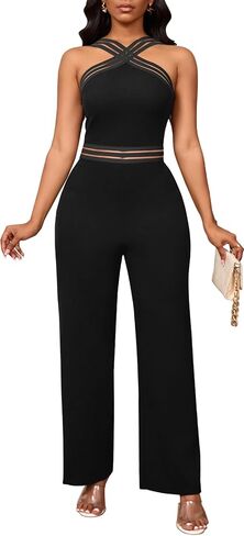 Bdwinz Sexy Halter Summer Jumpsuits for Women Elegant Backless Rompers Wide Leg One Piece Outfits for Women in Saudi Arabia