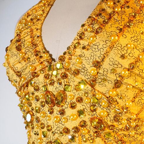 Sexy Yellow Crystal Bodysuit Fringe Nightclub Party Ds Leotard Birthday Celebrate Singer Team Pole Dance Clothing in Saudi Arabia