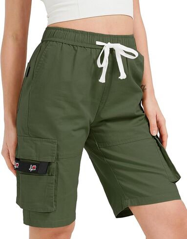 XinYangNi Women's Casual Cargo Shorts with Pockets Elastic High Waist Drawstring Bermuda Shorts for Women in Saudi Arabia