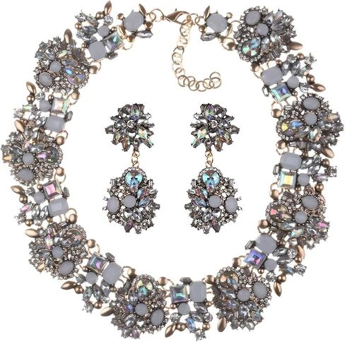 قلادة مريلة ذهبية صفراء 14 كيلو لسيدة MRS ، ZA ZA Emerald Indian Colorful Develed Deted Right Women ، Black Crystal Chunky Rhinestone Garge Clar Big Bib Netlace Jewelry in Kuwait