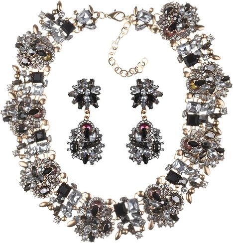 قلادة مريلة ذهبية صفراء 14 كيلو لسيدة MRS ، ZA ZA Emerald Indian Colorful Develed Deted Right Women ، Black Crystal Chunky Rhinestone Garge Clar Big Bib Netlace Jewelry in Kuwait