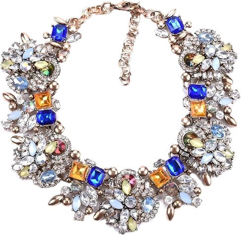 قلادة مريلة ذهبية صفراء 14 كيلو لسيدة MRS ، ZA ZA Emerald Indian Colorful Develed Deted Right Women ، Black Crystal Chunky Rhinestone Garge Clar Big Bib Netlace Jewelry in Kuwait