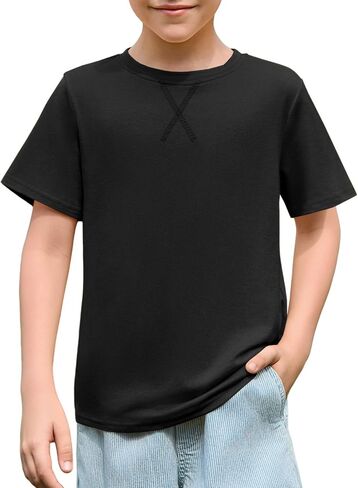 Haloumoning Boys T Shirts Kids Summer Crewneck Short Sleeve Tshirts Fashion Casual Tees 5-14 Years in Saudi Arabia