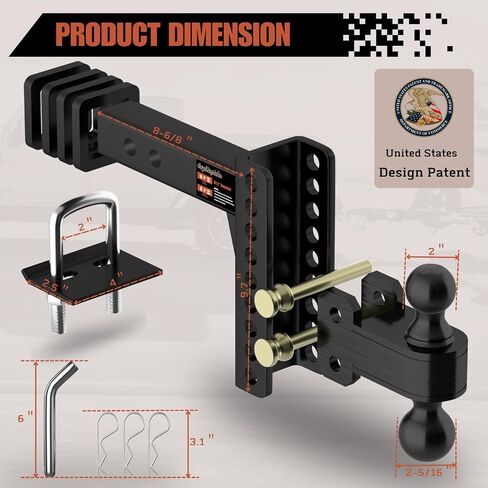 2" Adjustable Trailer Hitch - 4" Rise/Drop Height, 2'' & 2-5/16'' Ball Hitches 25000 Lbs Heavy Duty Towing Ball Mount, RVs, Campers, Boat Trailers in Kuwait