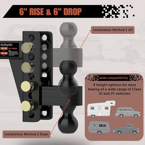 2" Adjustable Trailer Hitch - 4" Rise/Drop Height, 2'' & 2-5/16'' Ball Hitches 25000 Lbs Heavy Duty Towing Ball Mount, RVs, Campers, Boat Trailers in Kuwait